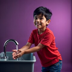 Happy and under privilege kids and groups are reading books with mobile tab, washing hands,  super hero kids