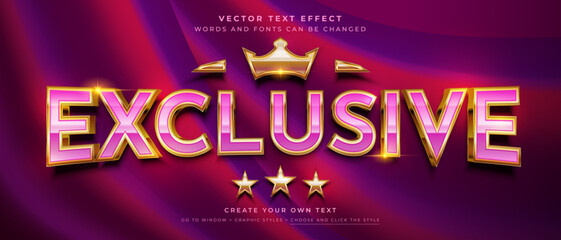 Gold pink exclusive text effect on abstract background, vector graphic style