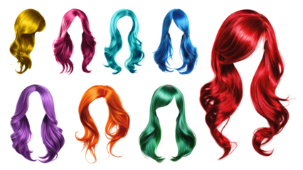 PNG colorful wig  element set, transparent background