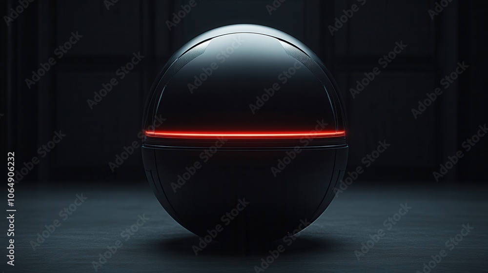 Poster futuristic black sphere with a glowing red line, set against a dark background, creating a striking 