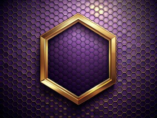 Luxurious 3D Illustration of a Golden Hexagon Frame with Honeycomb Pattern on Violet Background for Modern Aesthetic Visuals and Design Inspiration
