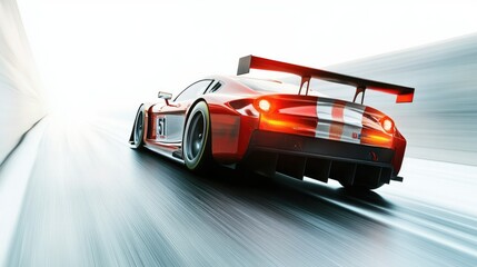 A dynamic image of a racing car in motion, isolated against a bright white background, perfect for high-energy automotive marketing.