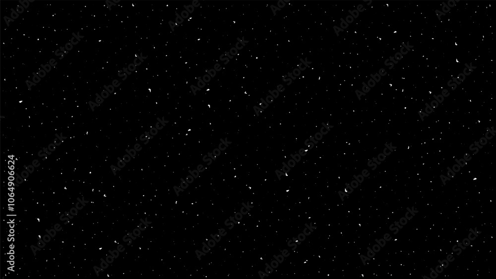 Poster vector illustration of snow grainy texture overlay on black background. realistic white spray patter