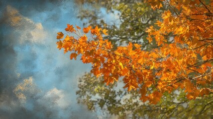 Autumn background with maple leaves and bokeh,Fall blurred background, Yellow and red maple leaves are flying and falling down. Autumnal landscape.water drop on leaf,space for text.