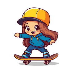 Cartoon Girl Skating on a Skateboard in Fun Style