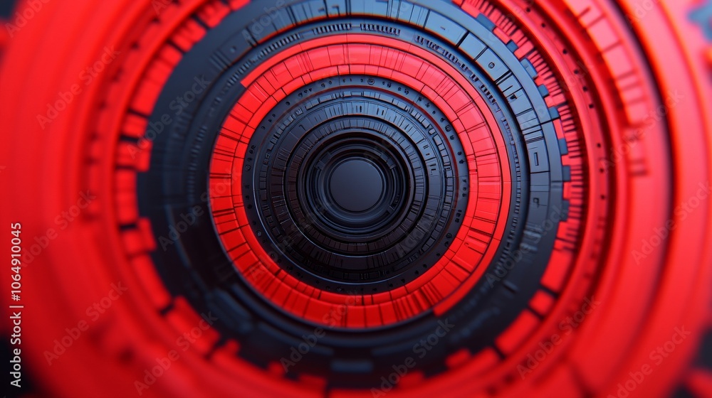 Poster abstract technology circles: a captivating image of concentric circles in vibrant red and black hues