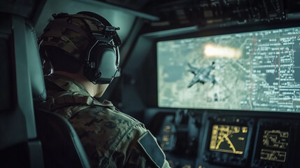 Fototapeta premium Advanced anti-aircraft and missile defense system performing in tactical operation scenario