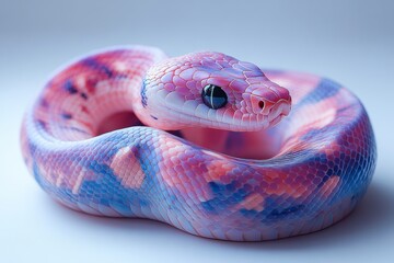 Fototapeta premium Side view of a coiled snake isolated on a pure white background. Cenerative AI