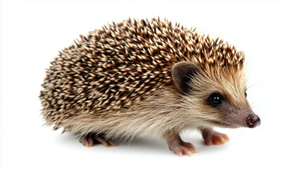Hedgehog isolated on white background, showcasing its unique spines and features