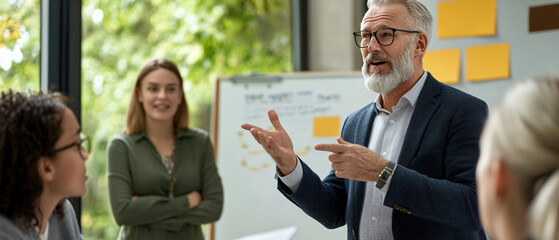 Navigating the Path to Success: CEO Leading Team Whiteboard Through Strategic Business Decisions with Abstract Visual Guidance on conference room