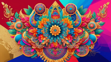 A vibrant, intricately detailed vector illustration featuring abstract, ornate.