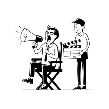 director shouting, holding megaphone, clapperboard clip art preview