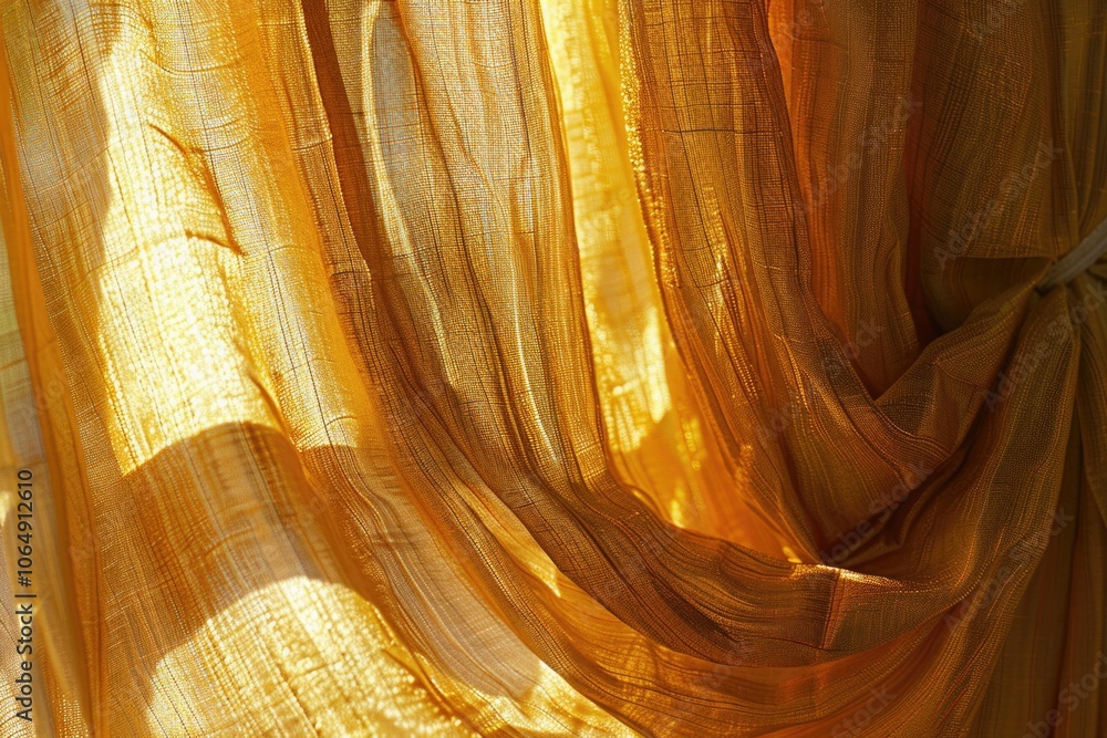 Poster a close-up shot of a curtain in a room, suitable for use in interior design or architecture contexts