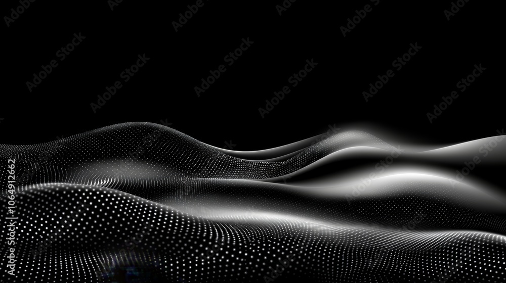 Poster abstract black background design with elegant wavy lines and subtle dots, creating a dynamic visual 