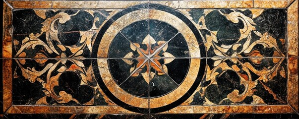 Ornate marble flooring design featuring intricate patterns and rich colors.