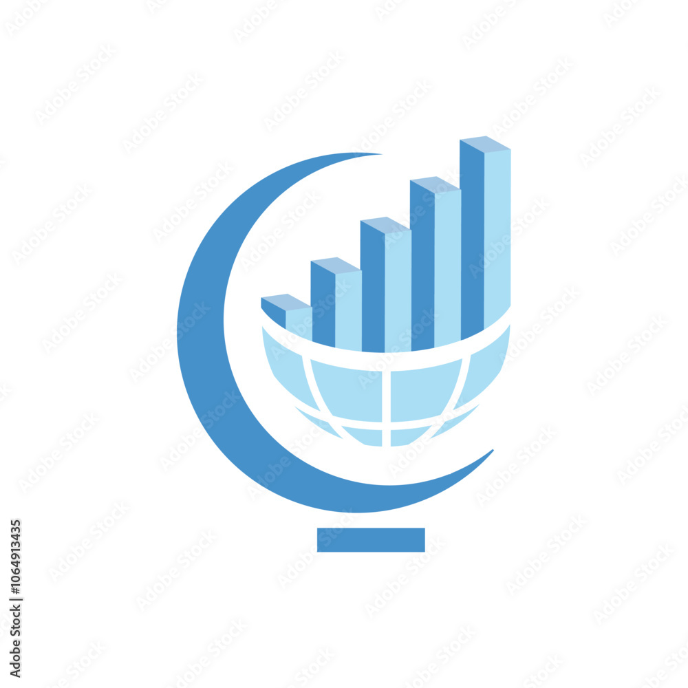 Aufkleber this is a flat logo of a globe with graph bar on it indicates progress that looks clean in blue and 