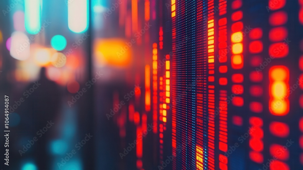 Poster vibrant abstract background featuring colorful digital lights and patterns, illustrating modern tech
