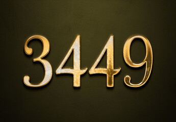 Old gold effect of 3449 number with 3D glossy style Mockup.