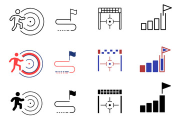 Target success goal business challenge success achievement target mission icon set. Vector illustration