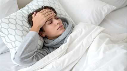 Woman in bed with blanket experiencing chills