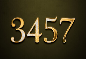 Old gold effect of 3457 number with 3D glossy style Mockup.