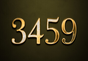 Old gold effect of 3459 number with 3D glossy style Mockup.