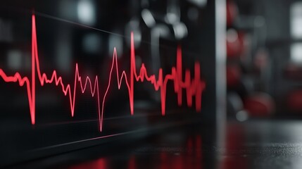 Fototapeta premium Vibrant red heartbeat pulse on dark background, symbolizing health, vitality, and medical care