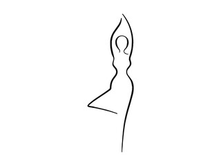 Woman body in yoga, girl beauty, line art icon. Female pose outline silhouette, model, figure. Abstract sign of girl for wellness center, sport, dance, beauty salon, Vector illustration
