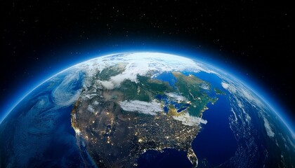 A dark space background showcasing the beautiful blue upper part of Earth