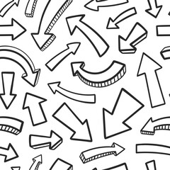 Hand drawn bold arrows seamless pattern. Different types of bold arrows on white background
