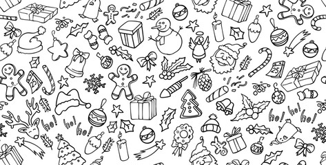 Hand drawn of Merry Christmas doodles set icons. vector illustration