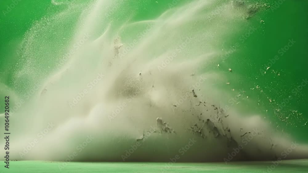 Poster cloud of colored powder is exploding, creating a dynamic and colorful effect on a green screen backg