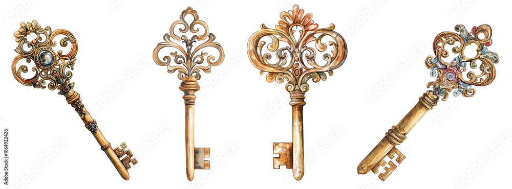 Canvas Prints ornate vintage keys set decorative design elements transparent background