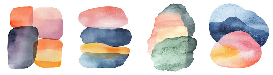 Obraz premium vibrant abstract watercolor shapes stacked layered design transparent background