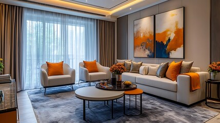 Fashionable photography Modern living room with a light sofa