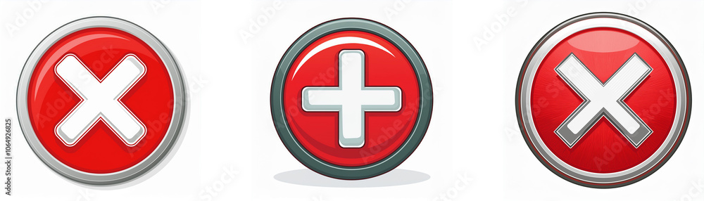 Fototapete three circular buttons with a white symbol on a red background.