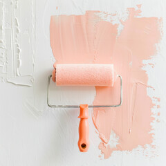 Obraz premium A paint roller rests on a freshly painted wall