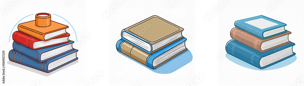 Aufkleber three stacks of books with different numbers of books, all with the same color scheme and the same b