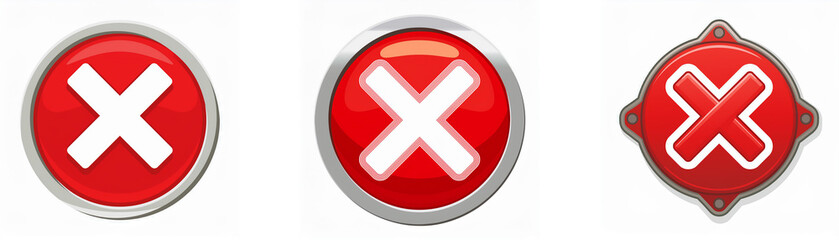 Obraz premium Three red circular buttons with a white 