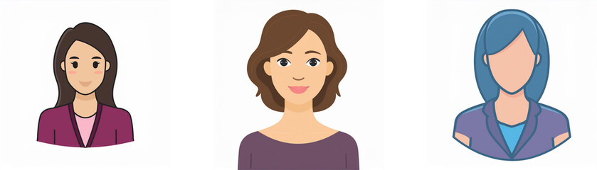 Three cartoon women with different hairstyles and clothing are pictured against a white background.