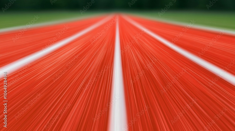 Poster red running track: a dynamic perspective of a running track, emphasizing speed and the pursuit of vi