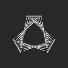 Abstract metallic geometric structure logo with connected rods forming an intricate pattern, symbol strength, modern design, and artistic symmetry. For science, technology, and architecture themes.