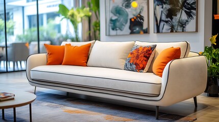 Fashionable photography Modern living room with a light sofa