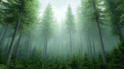 Obraz premium Explore the enchanting beauty of misty forests filled with lush green trees and serenity