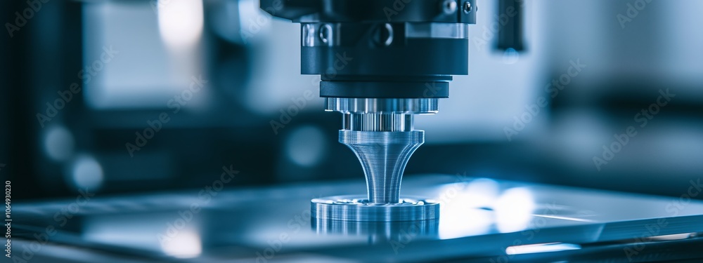 Poster a close-up view of a precision cnc machine milling a complex metal part in an industrial workshop du