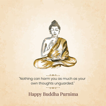 Happy buddha purnima with sktech illutration