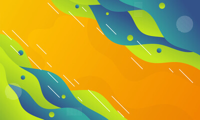 Abstract Background with Curved Shapes, Orange, Blue, Green, and White