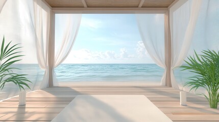 Oceanfront Serenity: A tranquil ocean vista unfolds from an airy gazebo, inviting you to escape into the embrace of sea, capturing a sense of calm and coastal charm.