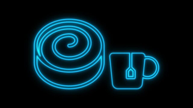 Glowing neon Cinnamon Roll sign animation on a black background.
