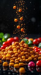 Vibrant dog food with tomatoes.